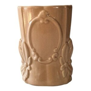 Vintage Pink Art Pottery Cameo Relief Vase - Mid Century Ornate Deco